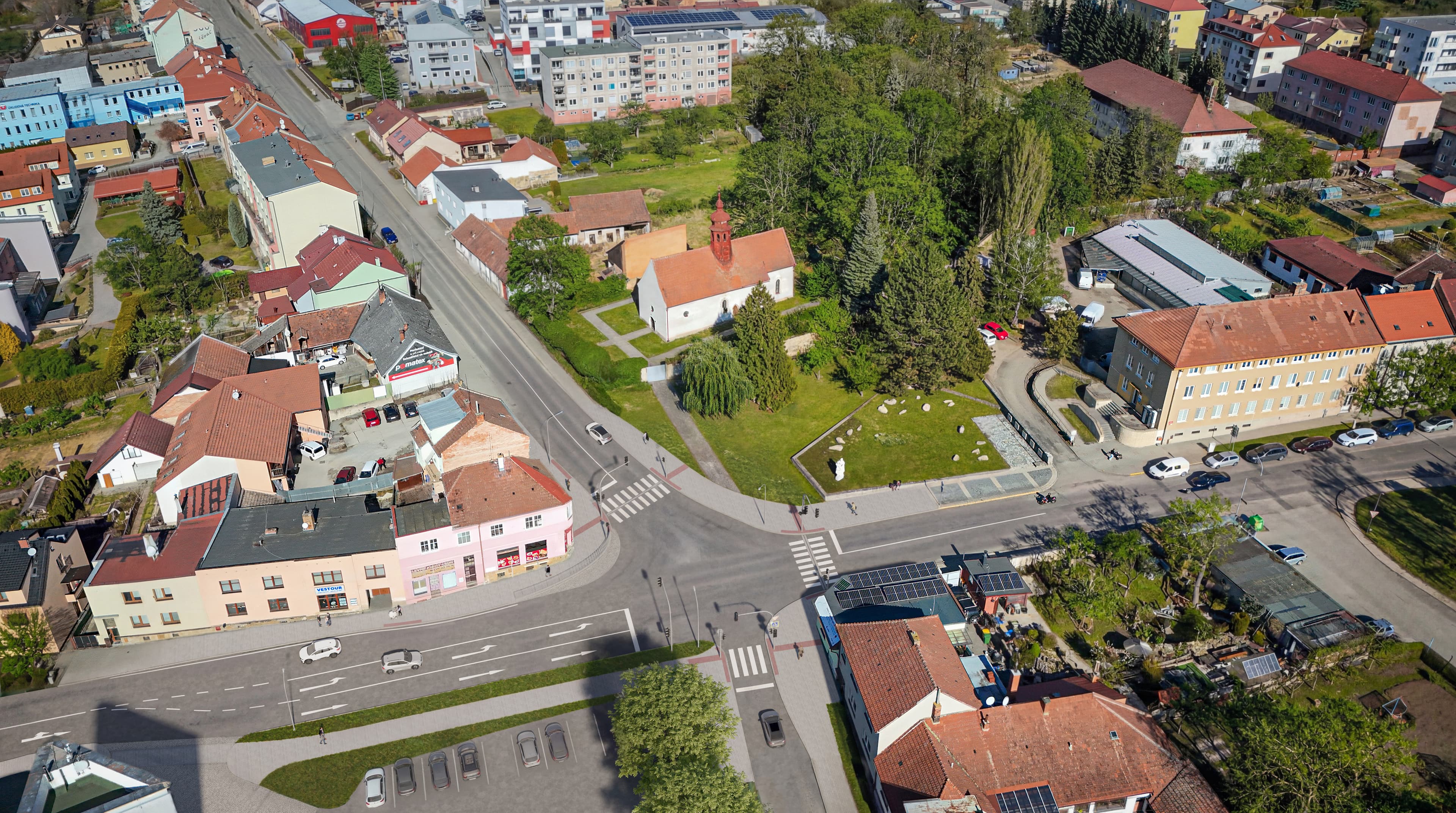 Varianta se světelnou křižovatkou, druhá možnost se třemi přechody místo čtyř